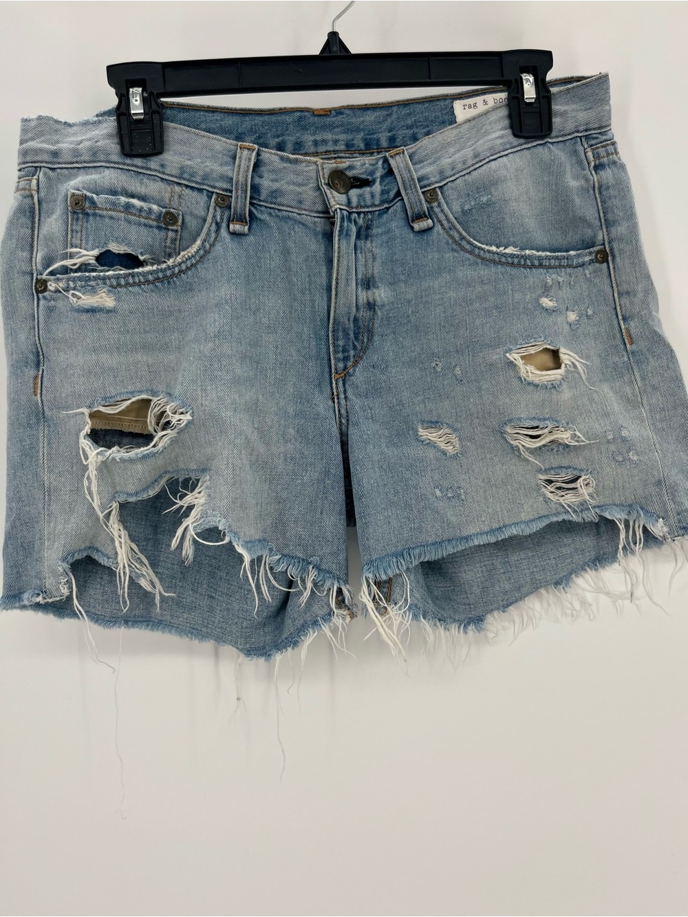 rag & bone Light Blue Distressed Denim Cutoff Shorts